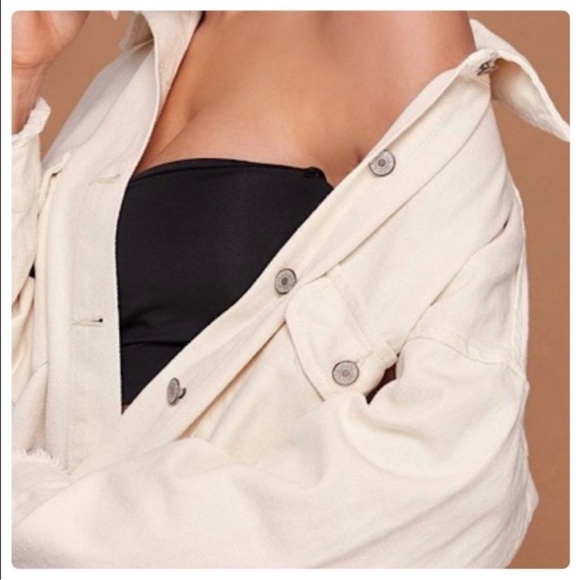 New Ivory Denim Button Down Oversized Shacket - Picture 2 of 8